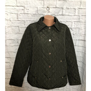 Michael Kors Women’s Large Black Diamond Snap Quilted Jacket MK Logo Size L $150